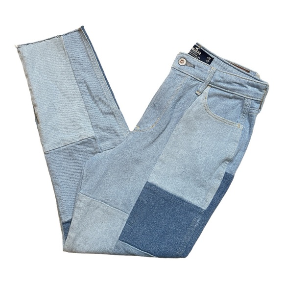 HOLLISTER ULTRA HIGH RISE STRETCH REDONE PATCHWORK RAW HEMLINE MOM JEANS - Picture 5 of 11